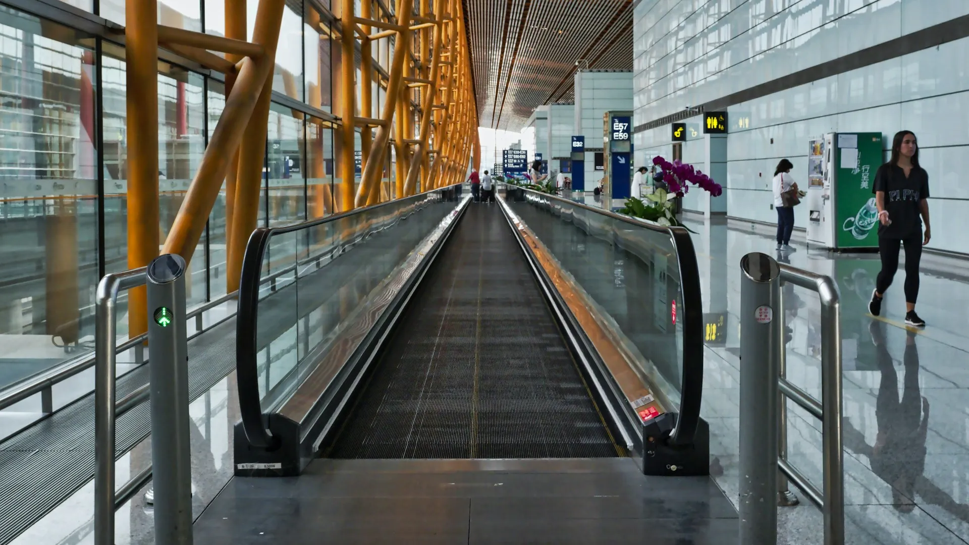 Bright airport walkway — foreign teacher arrival hall