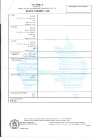 AU Birth Certificate Sample 200x283
