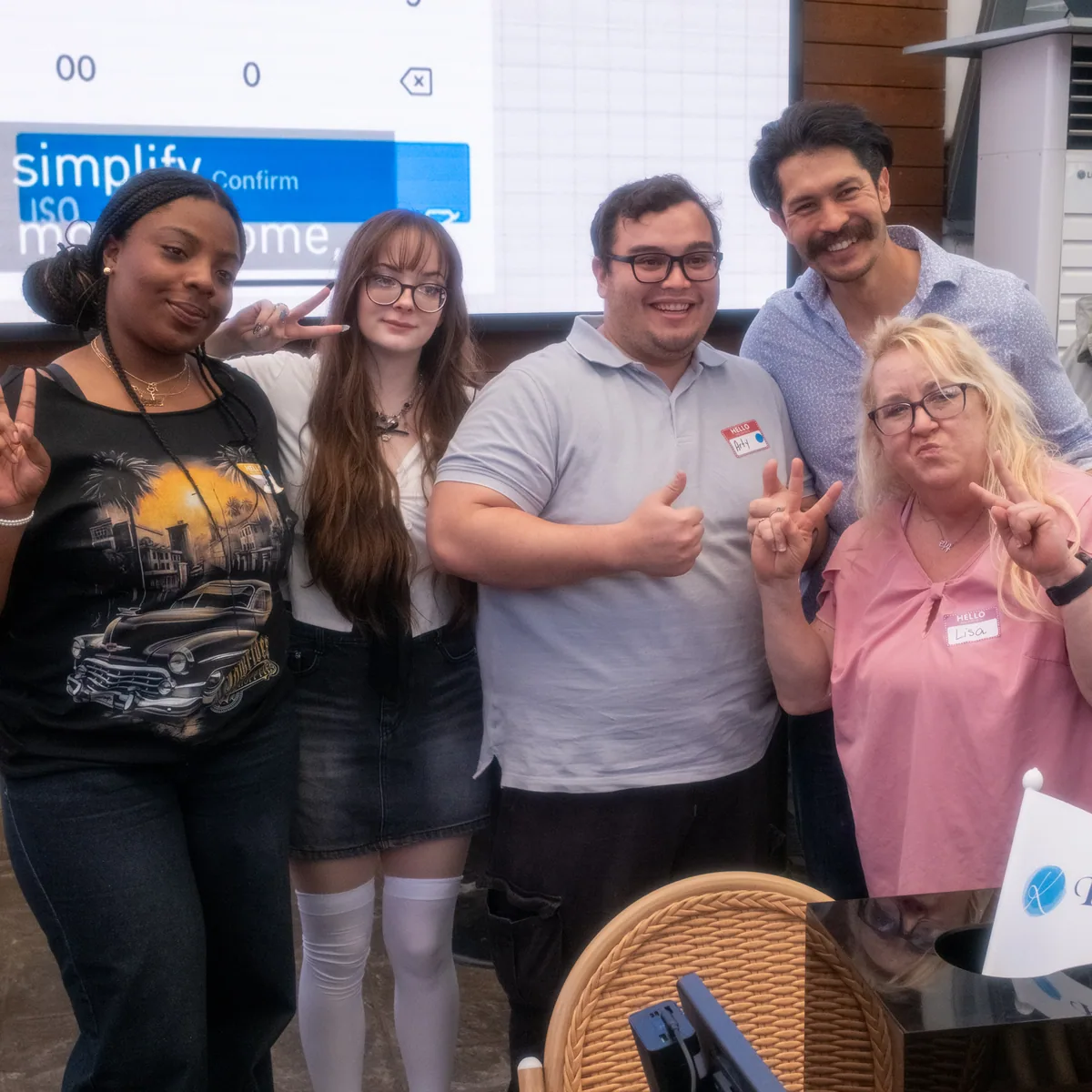 Group photo of ESL teachers and Korvia partners at Spring Party 2026 — Kimchi Mobile, SentBe, Korean Safari, Waikiki Beach Pocha